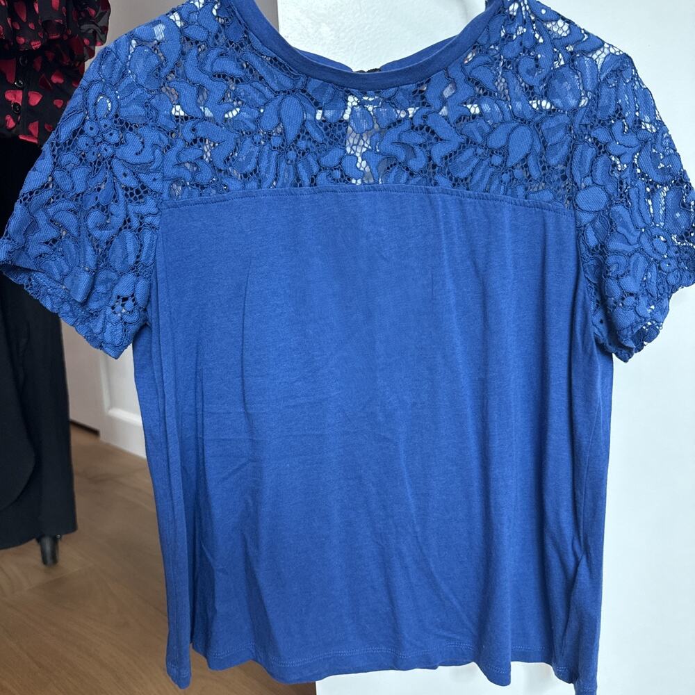 Brooks Brothers Red Fleece Blue Lace Yoke Top Size M Ribbon Back Detail